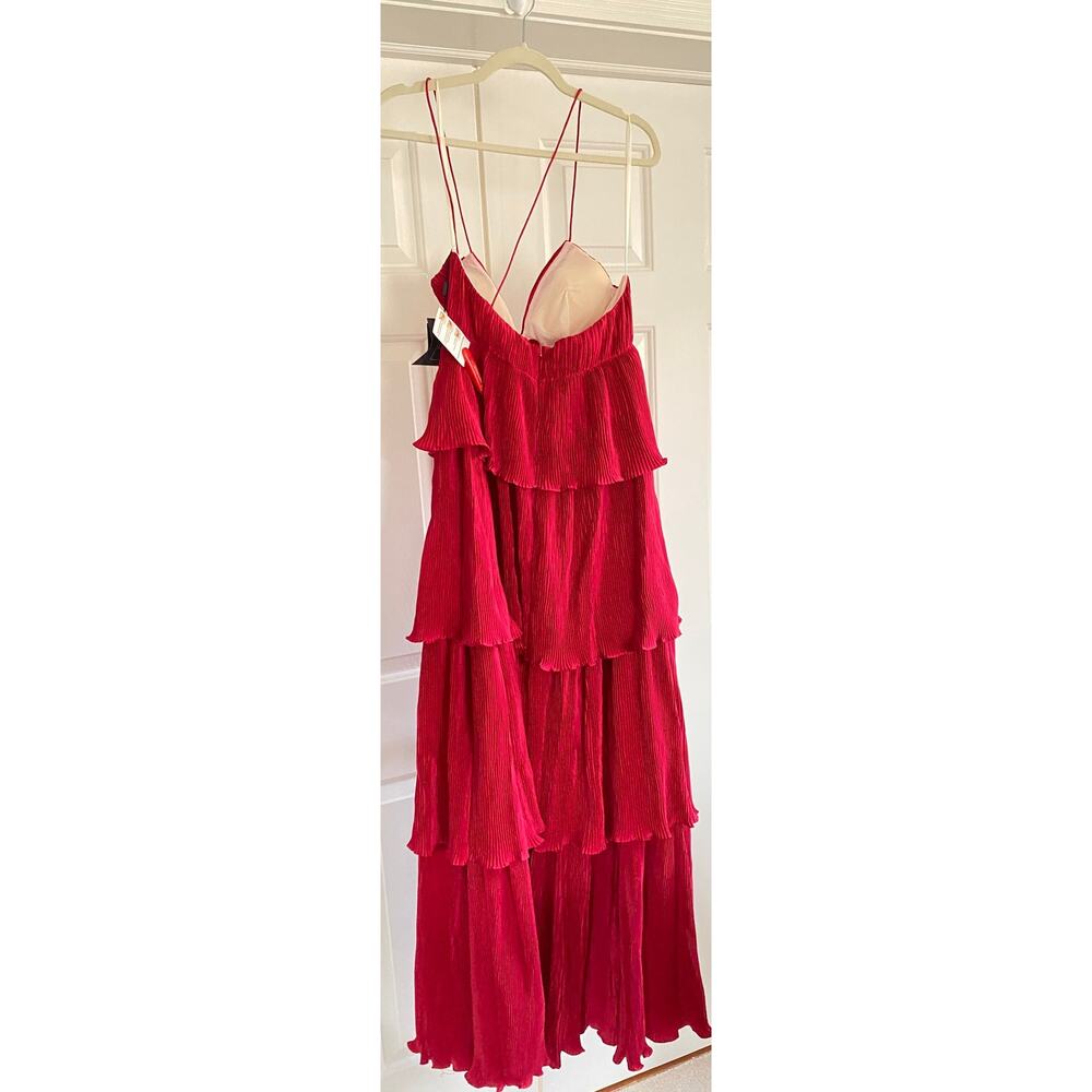 NWT Mac Duggal Red Spaghetti Strap Ruffle Layered Maxi Dress, Sz 4 - Picture 4 of 10